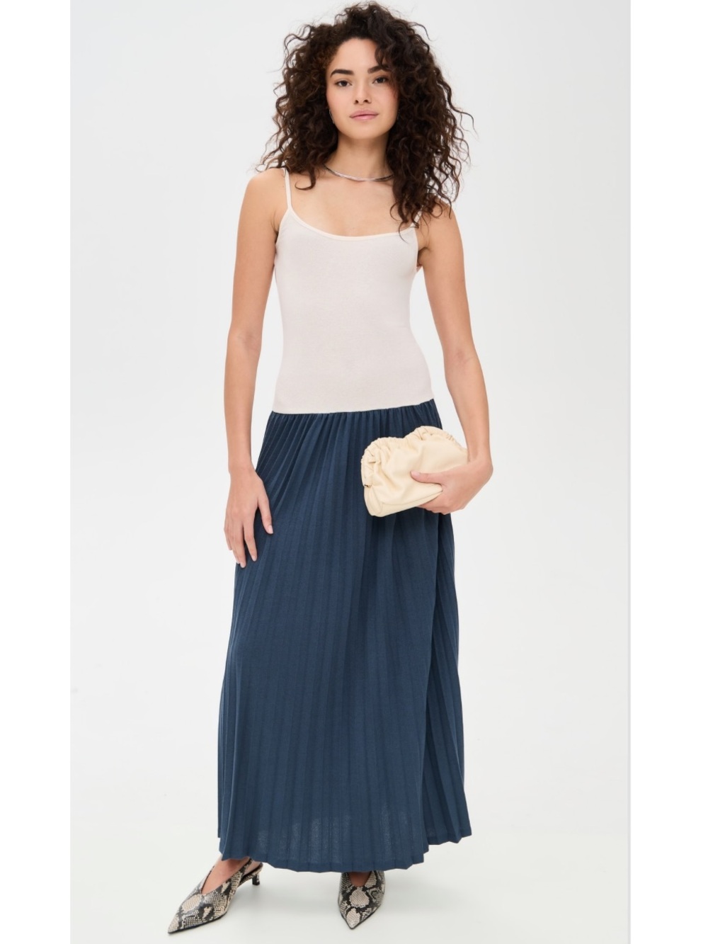 Lioness Renaissance Pleated Maxi Dress Cream Navy Blue New! - Picture 4 of 13